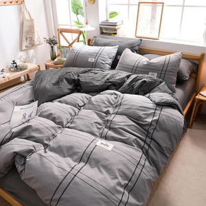 Set di biancheria da letto in tessuto di cotone con letto king size all'ingrosso 4 pezzi Plaid grigio