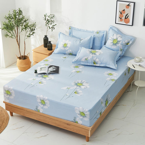 Lussuoso set di biancheria da letto con stampa azzurra e comode tasche profonde